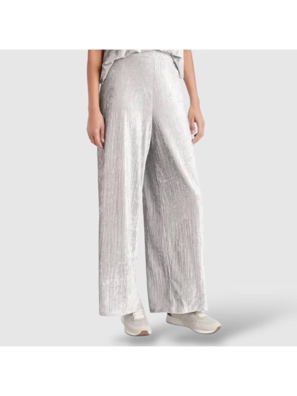 BANANA REPUBLIC FACTORY Easy Care Silver Wide Leg Ribbed Velvet Pull On Pants XL